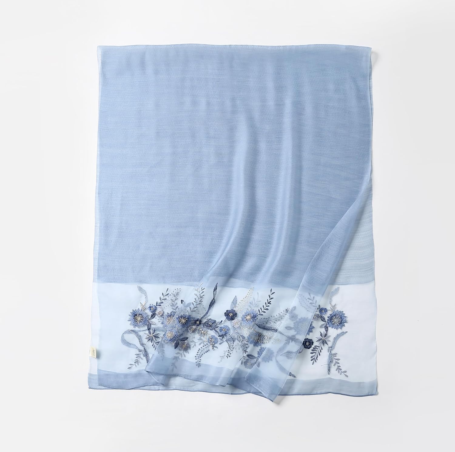 Jeelow Silk Wool Floral Fashion Scarf Shawl Wrap Lightweight Sheer For Women Floral Embroidery Wedding Party Prom - Image 5