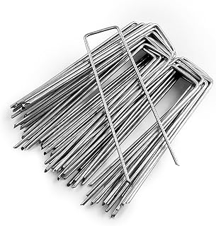 Keplin - U-Shaped Metal Garden Pegs - 15cm Heavy-Duty Stakes - Galvanized Rust-Resistant Pins - Sharp Beveled Ends for Easy Ground Insertion -Secure Landscape (50 Pack)