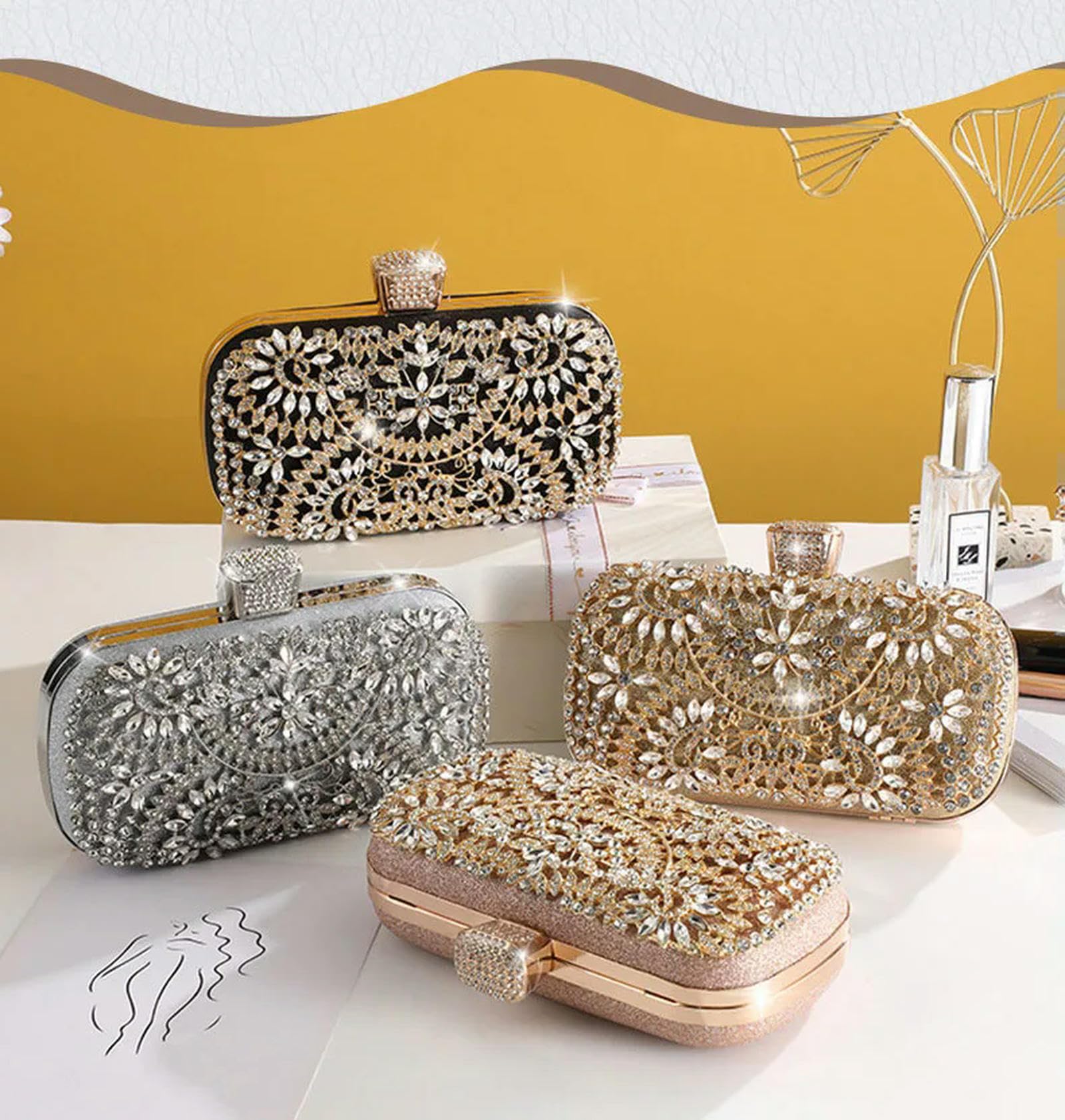 Pochette Donna da Borsa Borse da Sera Mini Hollow Dinner Bags Abito da Donna Clutch Bags Bridal Wedding Banquet Borse A Mano-Champagne