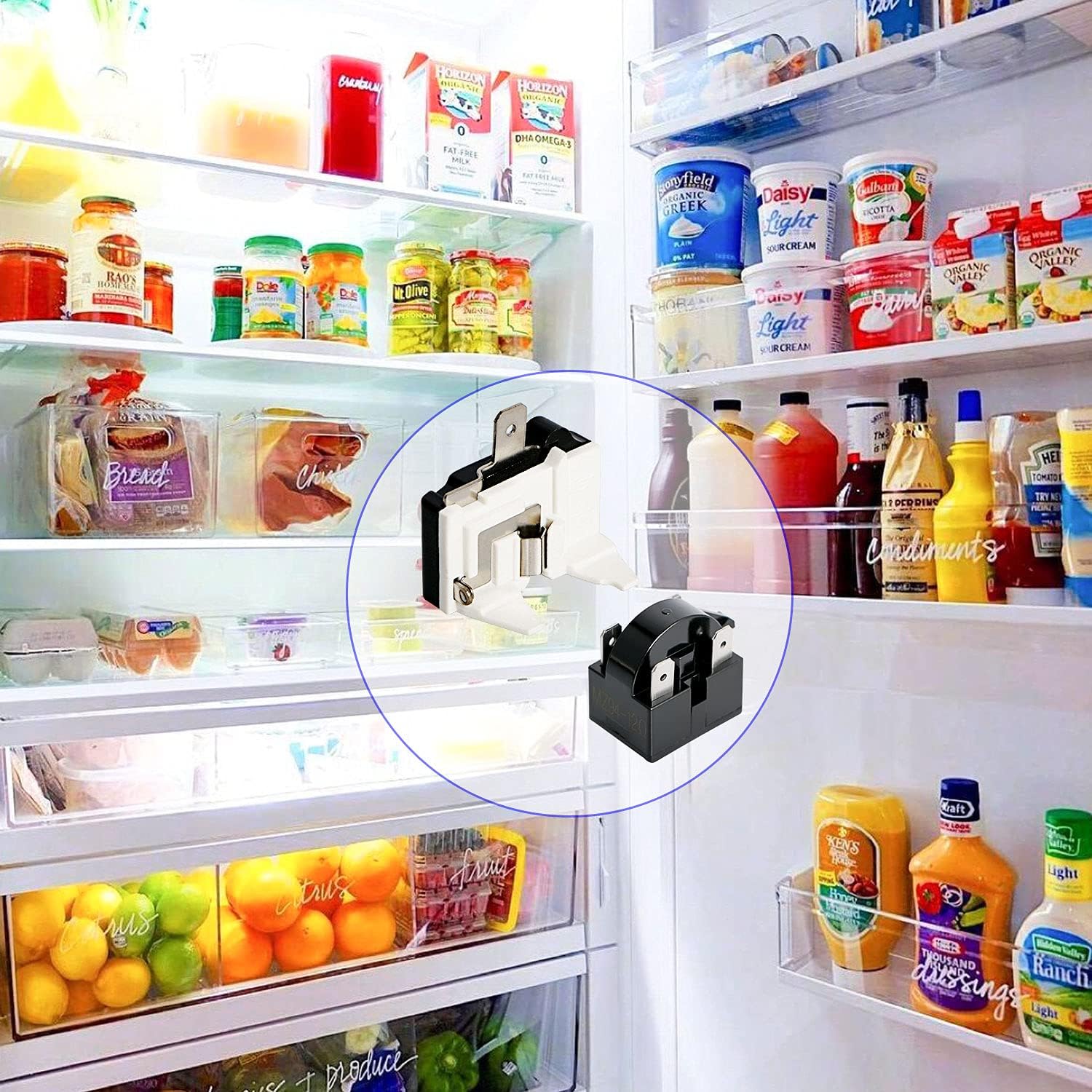 4 Pin 1/2HP 375W 12 Ohm Thermal Overload Protector + Refrigerator PTC Start Relay, Replacement Part for Car Refrigerator, Portable Freezer 1Pcs