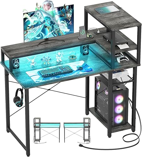 Cyclysio Escritorio para juegos de 39 pulgadas, escritorio para computadora con estantes de almacenamiento reversibles, escritorio de oficina en