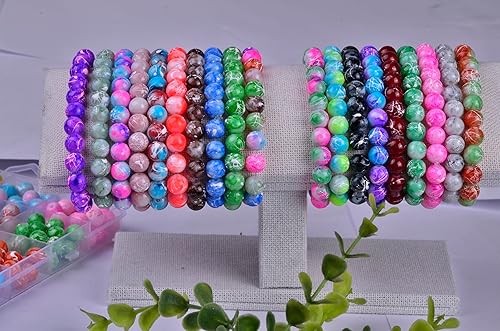 Miniatura 6 de Juego de cuentas de vidrio para pulseras, kit de fabricación de joyas, 480 cuentas de piedra con patrón de cristal, 480 piezas de 0.315 in, 24