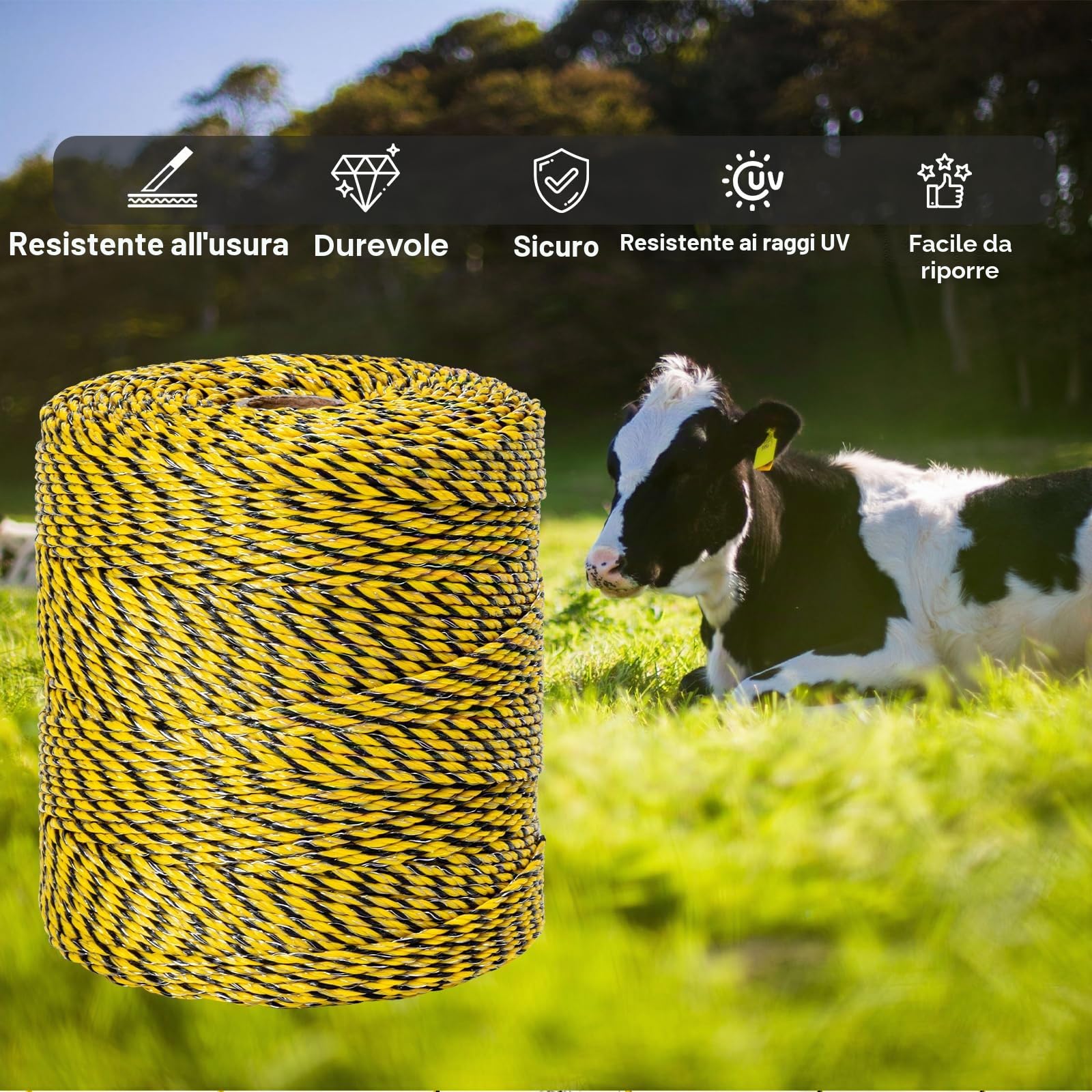 Filo Per Recinto Elettrico 1000 metri con 6 fili conduttori,Recinti Elettrici Recinzioni Elettrificate sezione Conduttore per Animali Mucche Cavalli maiali Galline