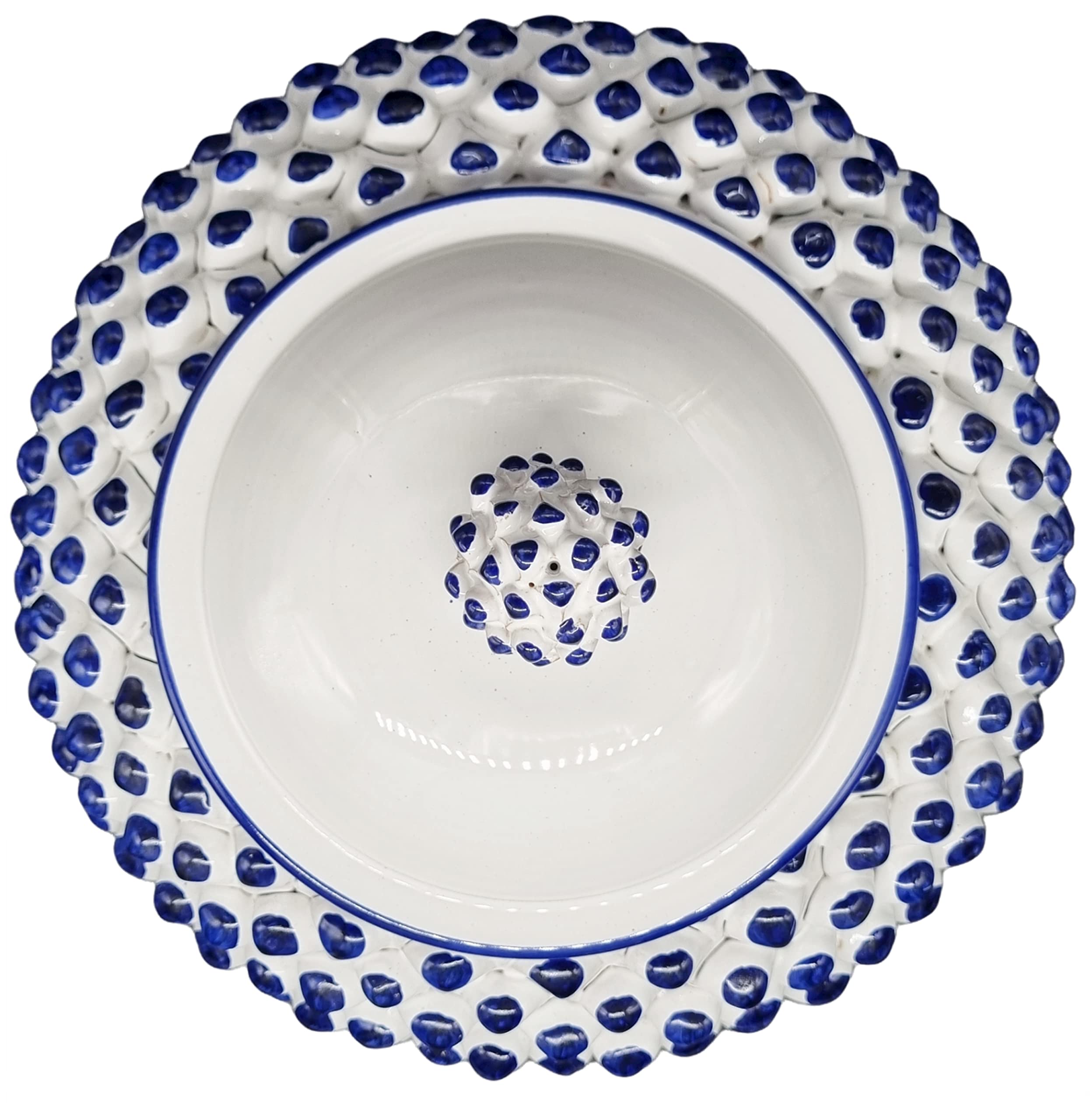 sicilia bedda - BISCOTTIERA PIGNA IN CERAMICA DI CALTAGIRONE - Realizzata interamente a Mano (Diametro 30 Centimetri - Fantasia Blu)