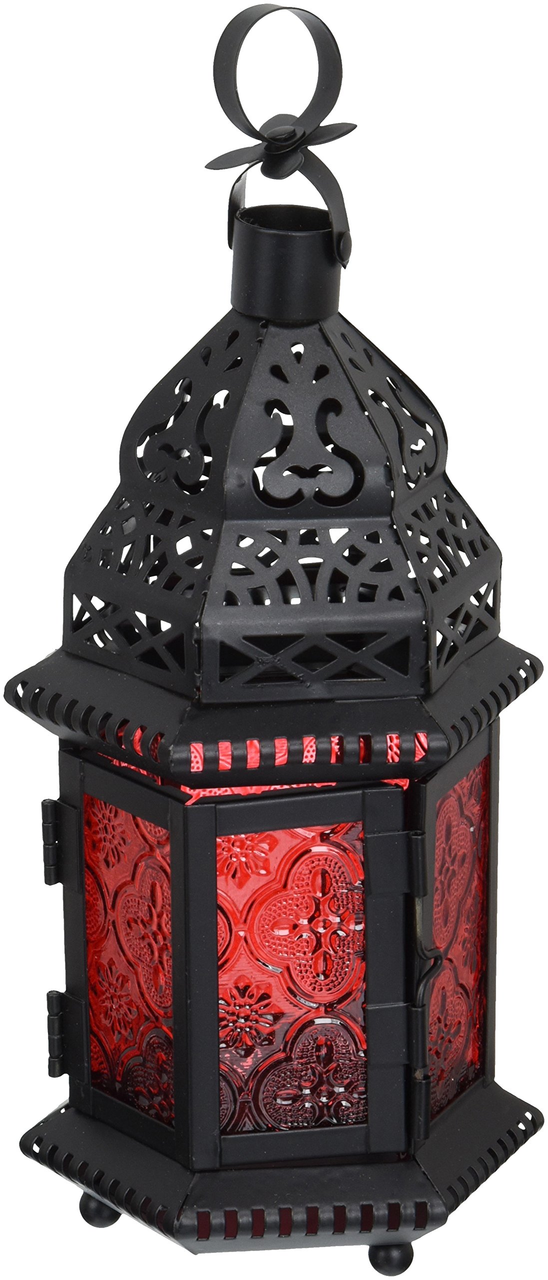 Malibu Creations 13245 4-1/2" X 3-3/4" X 10-1/4" Red Moroccan Candle Lantern