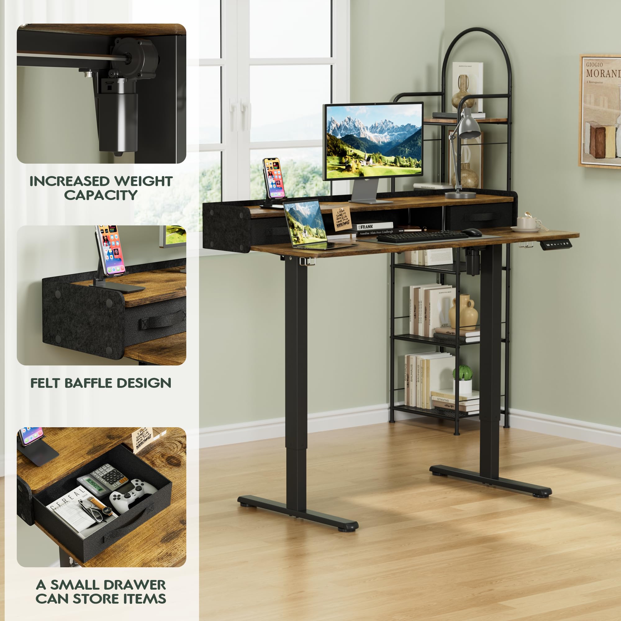 Homall Electric Standing Desk with 2 Drawers Adjustable Height Computer Desk with Monitor Shelf Sit Stand Table with — view 4