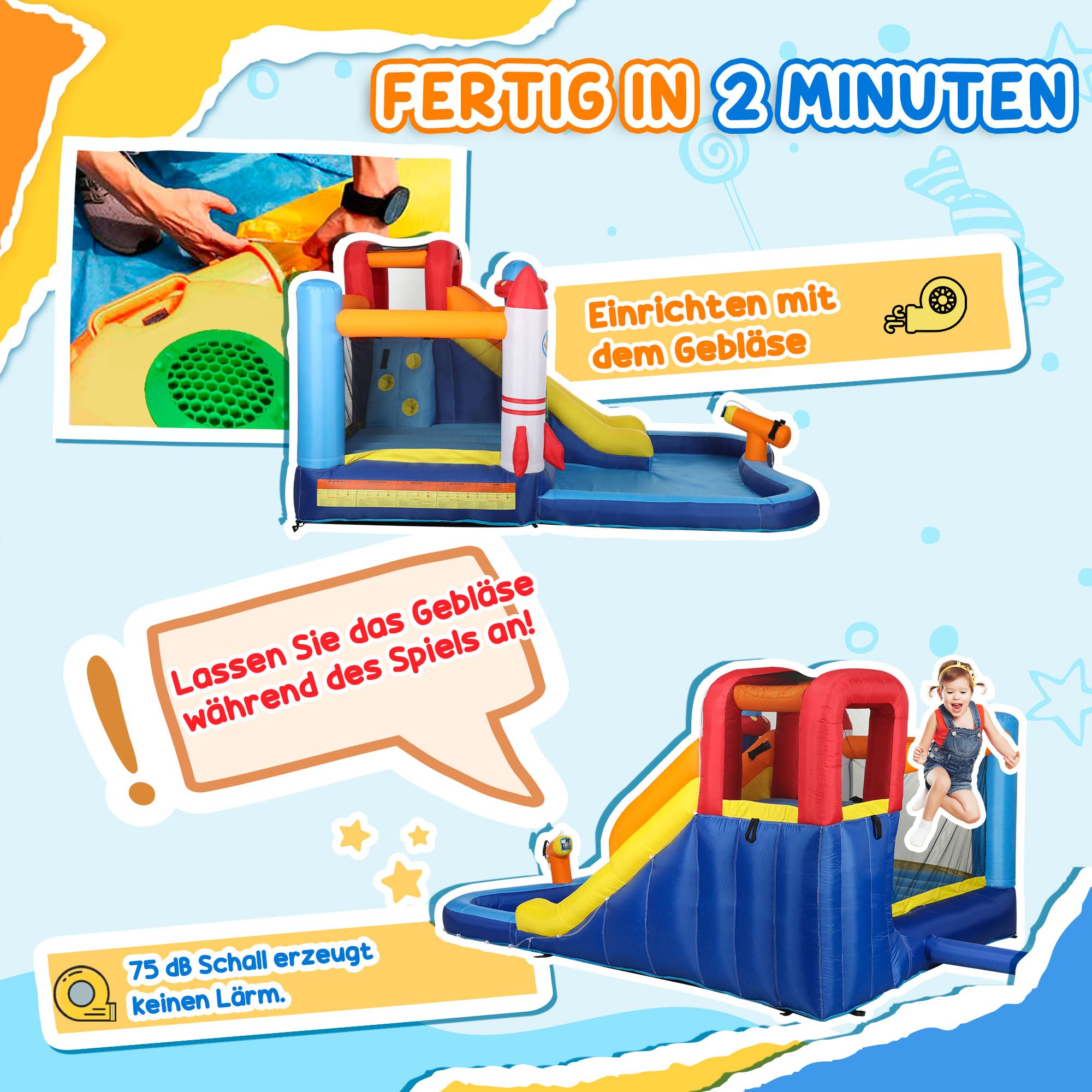 AIYAPLAY Hüpfburg mit Gebläse, Aufblasbare Wasserpark mit Rutsche, Planschbecken, Kletterwand, Sprung, Wasserkanone, Tragetasche Wasserspielcenter für Kinder 3-8 Jahren, 360 x 250 x 195 cm
