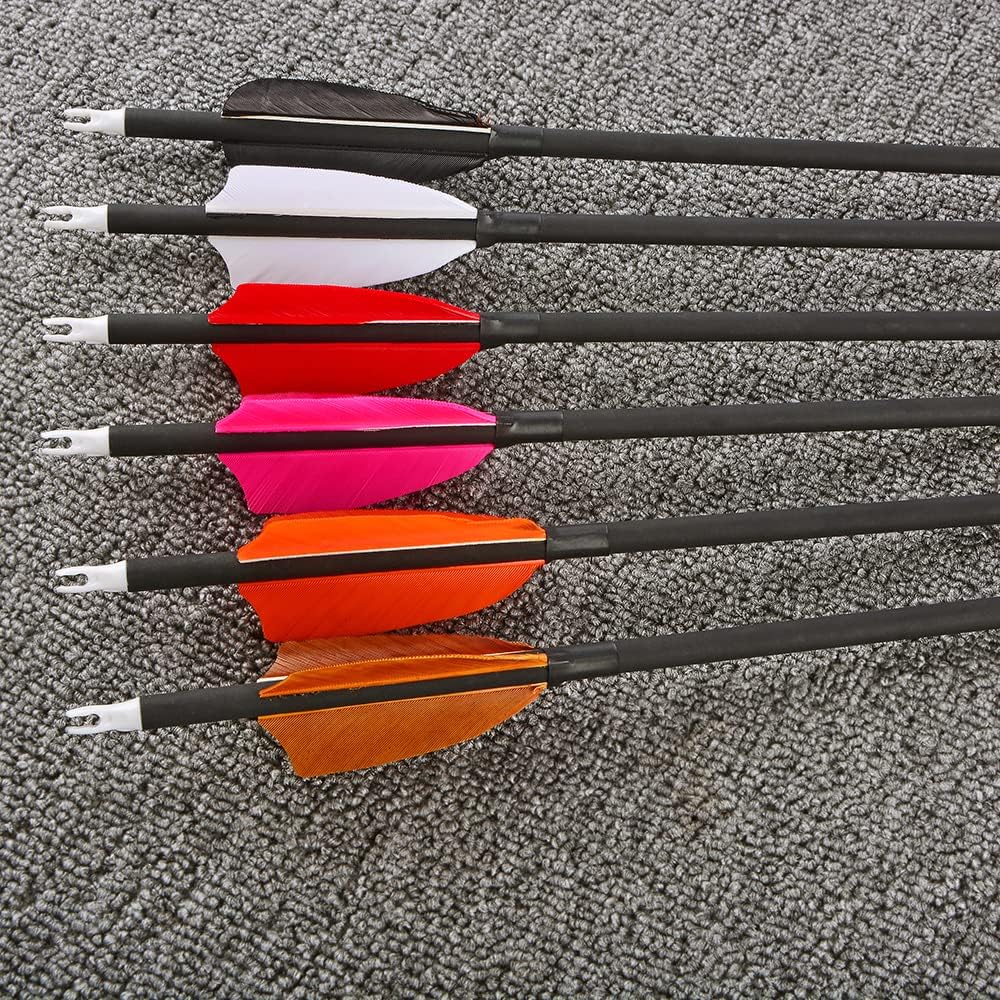 ZSHJGJR 30inch Archery Carbon Arrow Hunting Arrows with 100 Grain Removable Tips 500 Spine for Archery Compound & Recurve & Traditional Bow Target Practice Shooting 6/12pcs