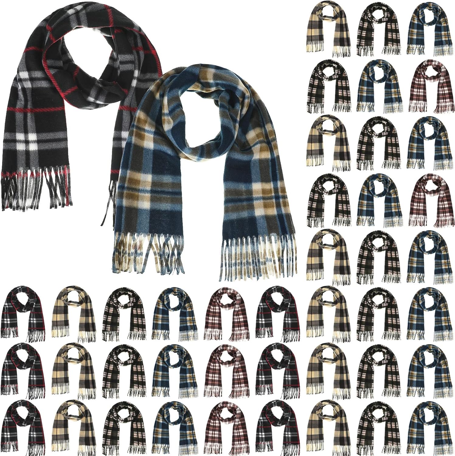 Kigeli 48 Pcs Winter Scarves Bulk Cashmere Feel Warm Scarf with Tassel Edge Soft Scarf for Men Women Unisex Donation Unisex