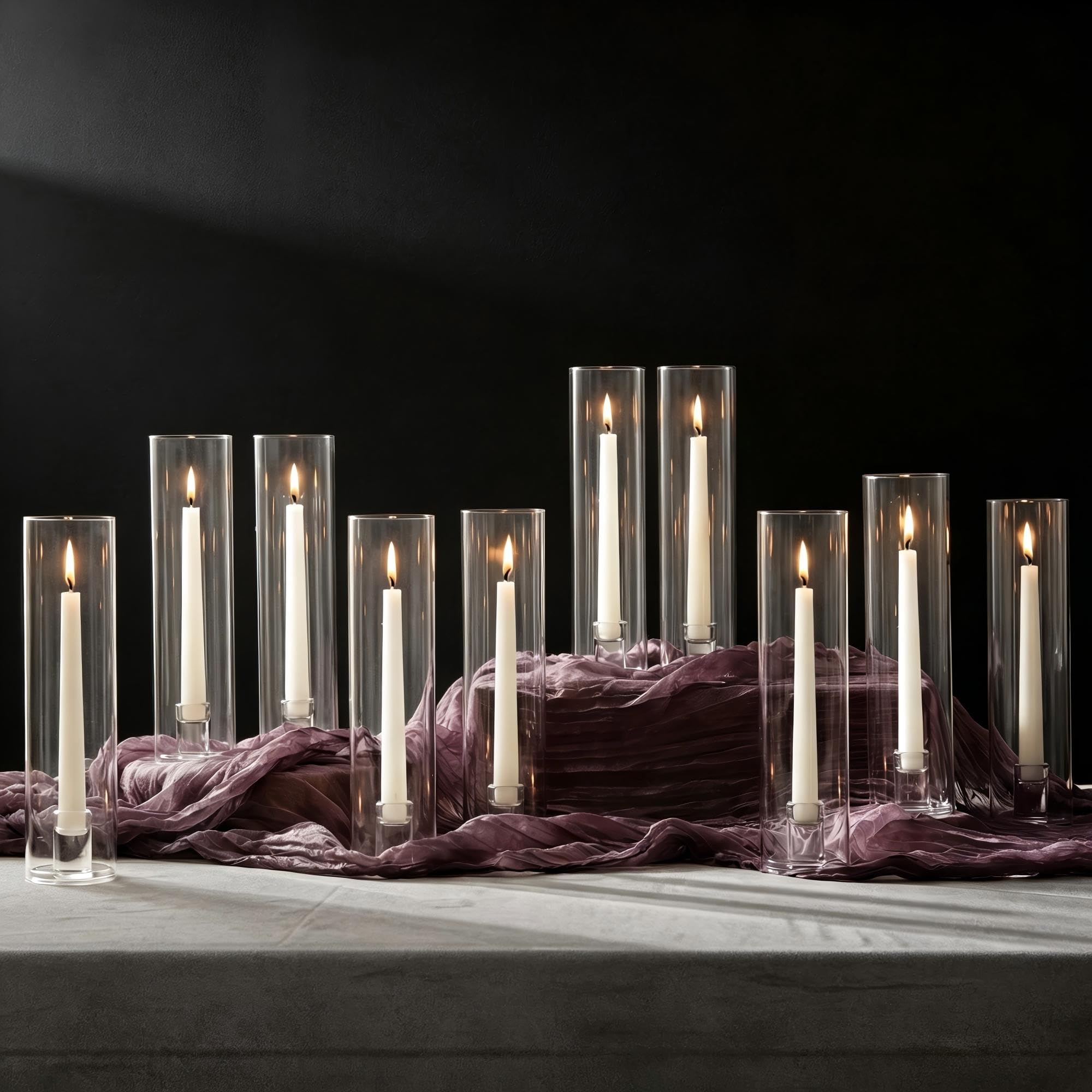 NUPTIO Glaszylinder für Kerzen Kerzenhalter Stabkerzen Kerzenständer Glas | 10 Stück 30cm Hoch ohne Boden Candle Holder Zylinder Stabkerzenhalter Windlicht Tisch Deko Hochzeit Weihnachten Adventskranz