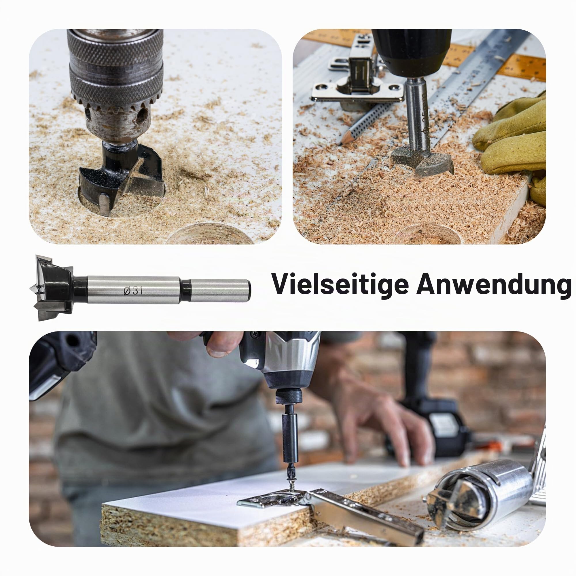 Forstnerbohrer, 31 mm, Wolframkarbid-Holzbohrwerkzeug, Präzisionsscharnier-Lochschneider für Holzbearbeitung, Hartholz, Weichholz, Sperrholz