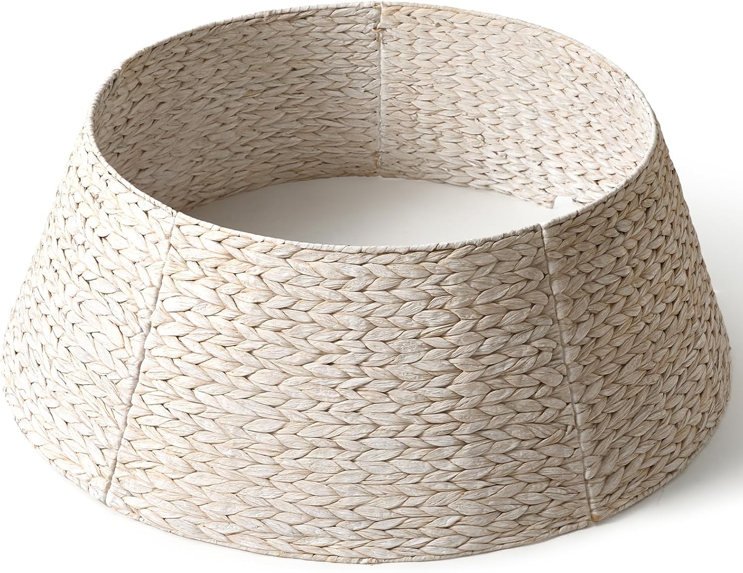 36in Large Christmas Tree Collar - Woven Hyacinth Tree Collars for Artificial Trees - Rattan Rustic Farmhouse Basket for Tree Base Cover with Cord Cut-Out for 7.5ft 9ft 10ft Tree(Washed White) 36" Washed White