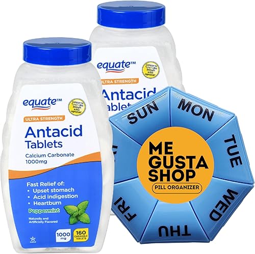 Equate Ultra Strength - Tabletas masticables antiácidos de menta, 1000 mg, 160 unidades (paquete de 02) 320 en total + adhesivo Me Gustas disponible en Yaxa Mexico