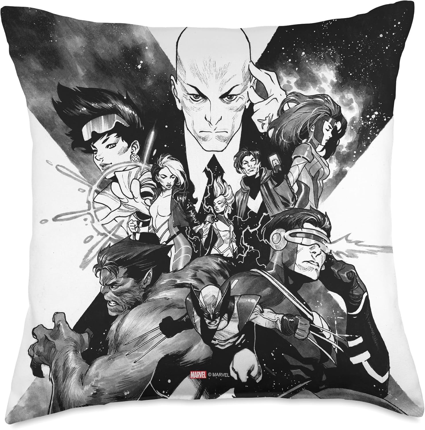 Marvel X-Men Mutant Super Heroes Black and White Throw Pillow