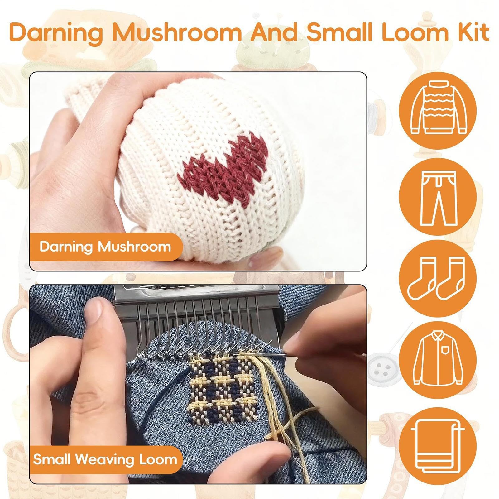 zwxqe Knit Patch Kit, Portable Darning Tool, Quick Fabric Repair Weaving Maker, Easy Mushroom Patch Sewing Solution, Hand Knit Repair Device for Clothes Socks Jeans Sweaters
