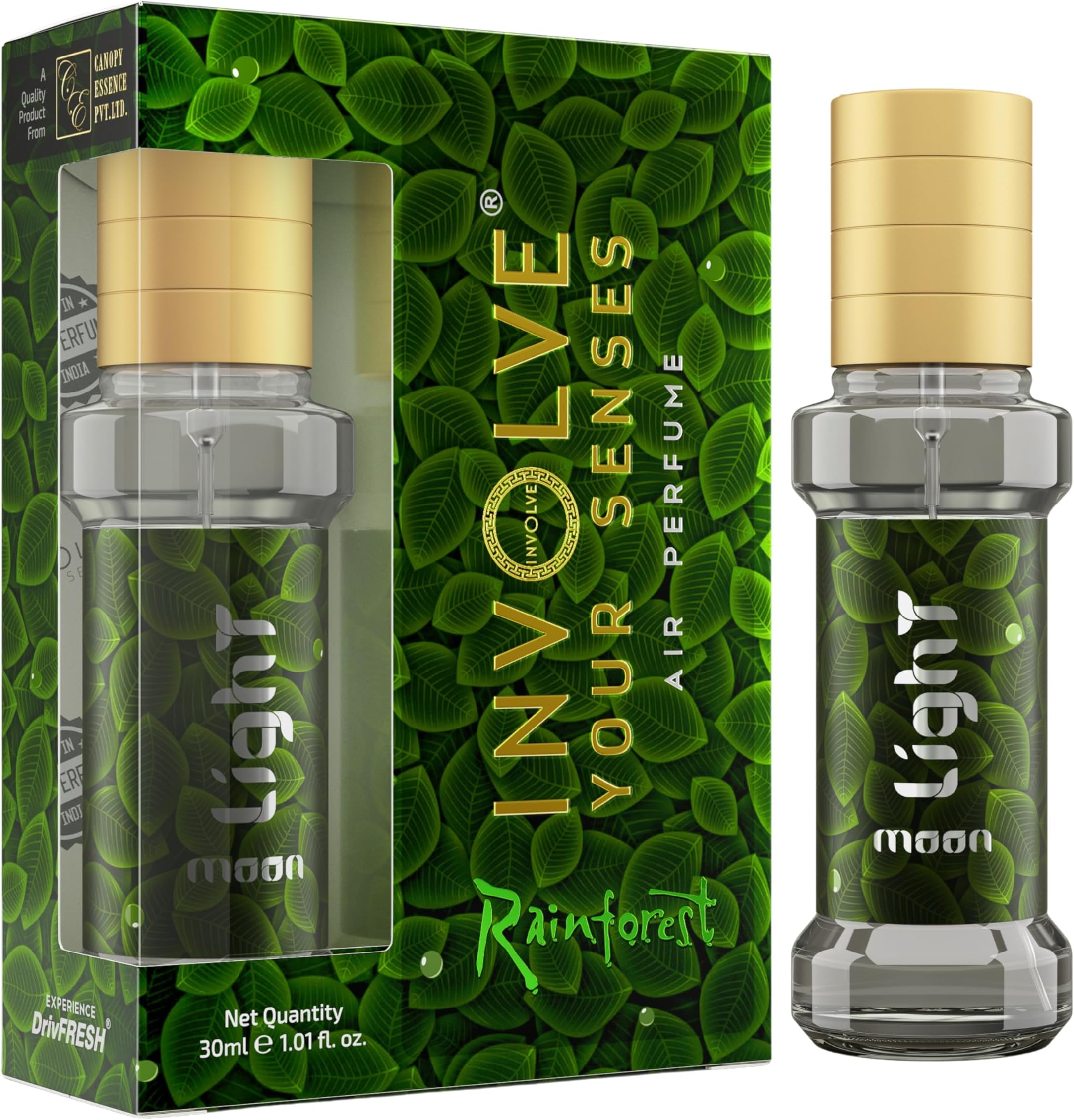 INVOLVE Rainforest Moon Light Car Perfume Spray – Long Lasting Car Air Freshener with Hanging Card, Premium Fine Fragrance, 30ml