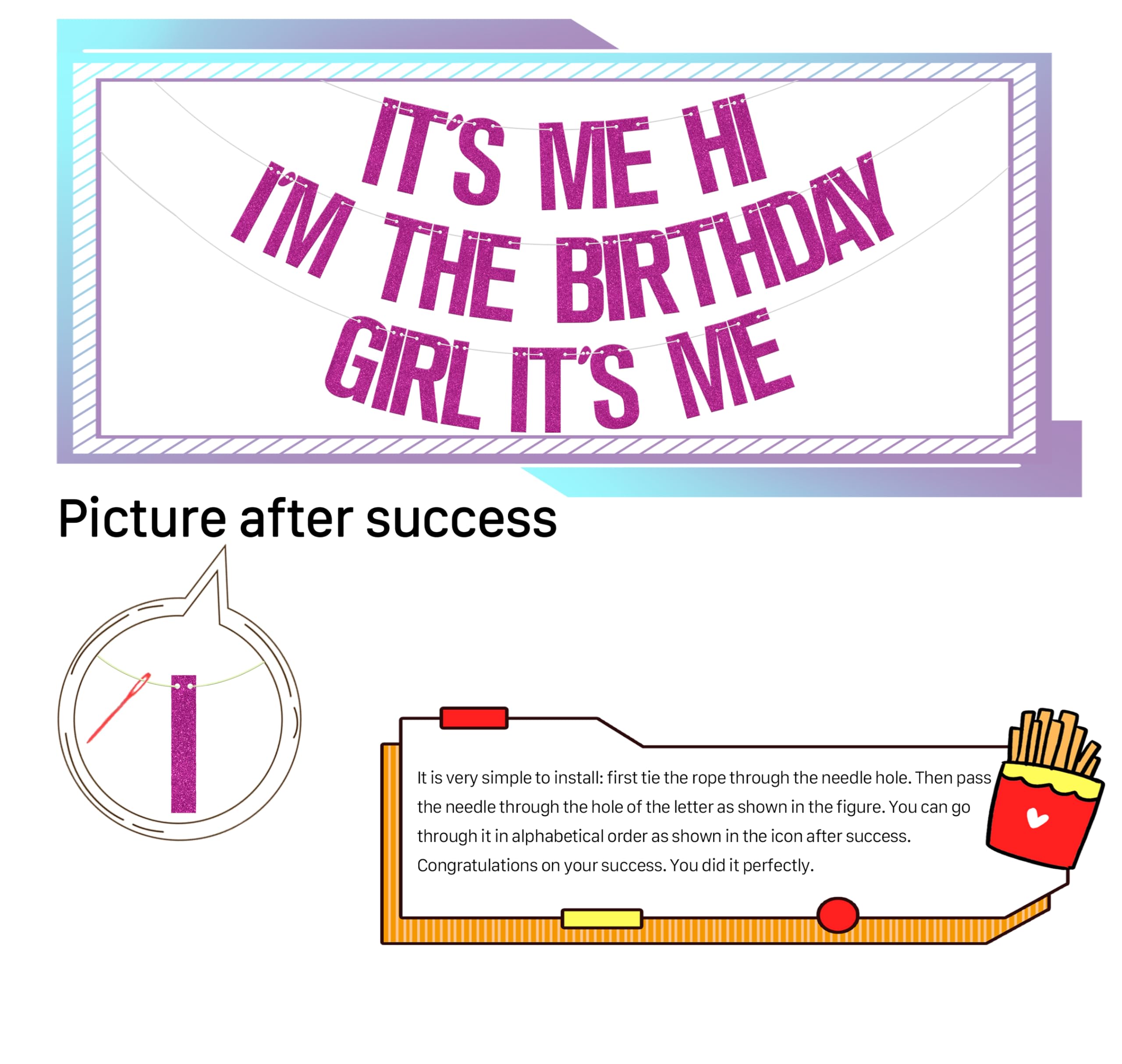 CheurYae It's Me Hi I'm The Birthday Girl It's Me Banner, Happy Birthday Girl Its Me Decoraciones, suministros de pancarta de cumpleaños, decoraciones de fiesta de cumpleaños