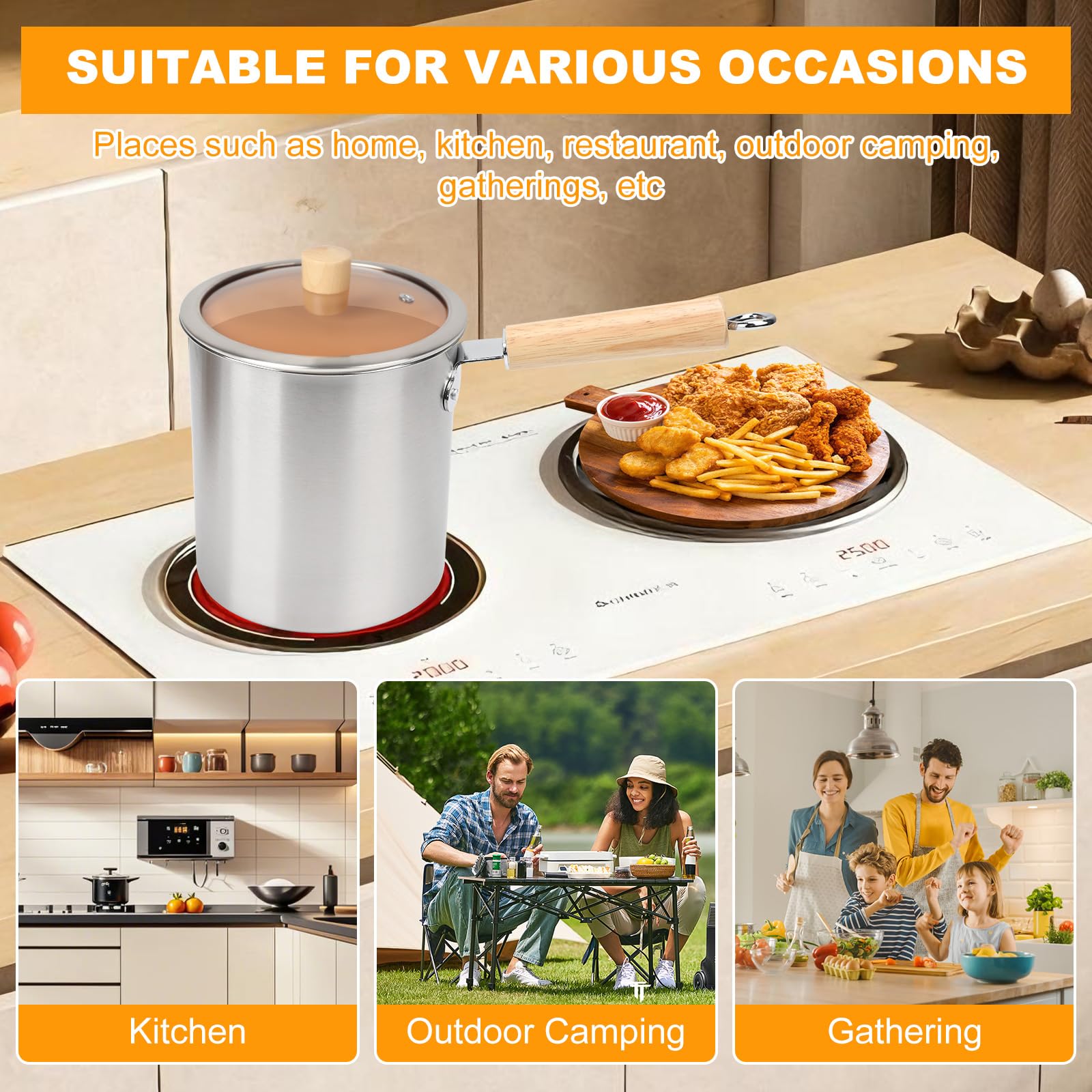 Mini Friteuse avec Panier Passoire,Pots de Filtre à Huile en Acier Inoxydable Avec Couvercle Et Clip Anti-PoussièRe, RéCipient Graissee PoignéE Pour Graisse Cuisson Frire pour Frites,Poisson (3L)
