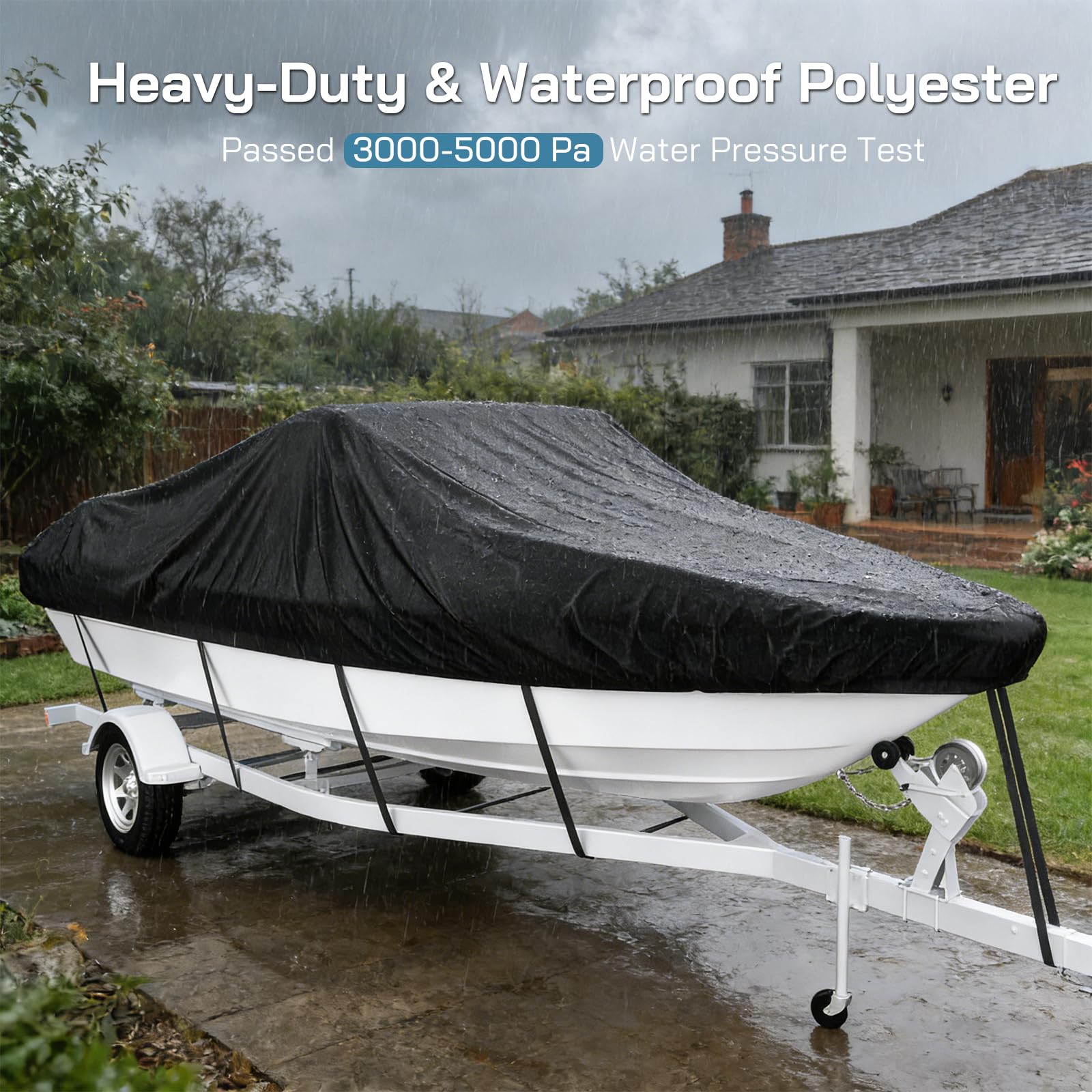 Lona impermeable Oxford 420D para barco, resistente al polvo, resistente a los rayos UV, para yate, lancha rápida, barco de pesca, casco en V, bote de remos (20-22ft)