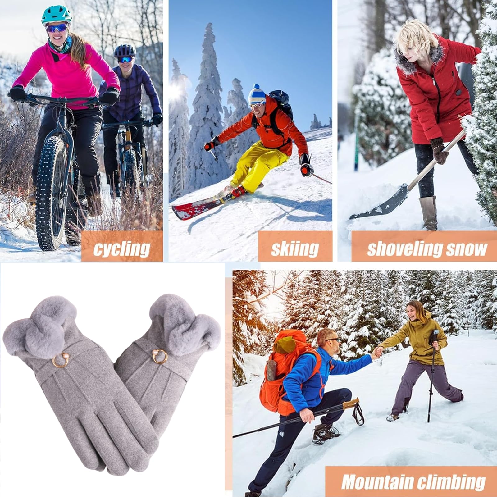 Guantes de invierno para mujer, forro polar grueso, térmicos, resistentes al viento para esquí, correr, ciclismo