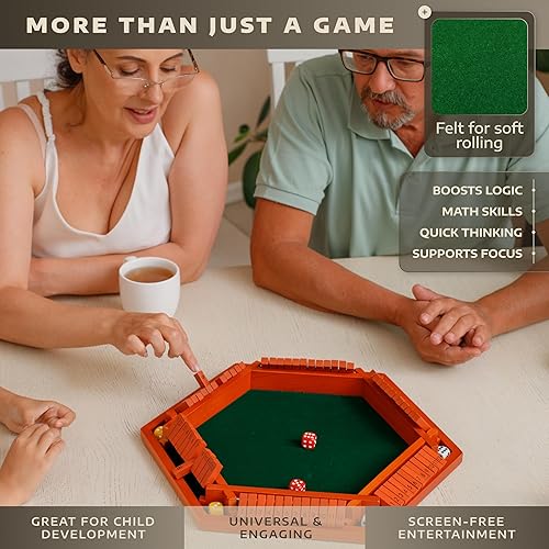 Miniatura 8 de Shut The Box Game Tablero de madera para 1-6 jugadores, juego Shut The Box de 16 pulgadas, 12 números para adultos y niños, ideal para noches de