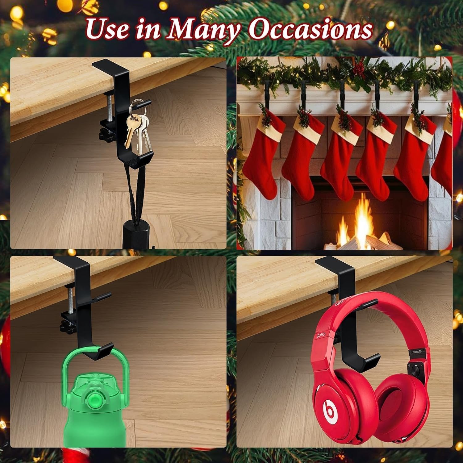 2 in 1 Garland Hooks and Fireplace Stocking Holders, Mantel Hooks for Christmas Adjustable No Drill Mantle Stocking Hanger for Fireplace Xmas Holiday Home Party Decoration - Image 3