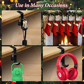 2 in 1 Garland Hangers and Fireplace Stocking Holders,Mantel Hanger for Garland Hooks for Christmas Adjustable No Drill Mantle Hooks Stocking Hanger for Fireplace Xmas Holiday Home Party Decoration