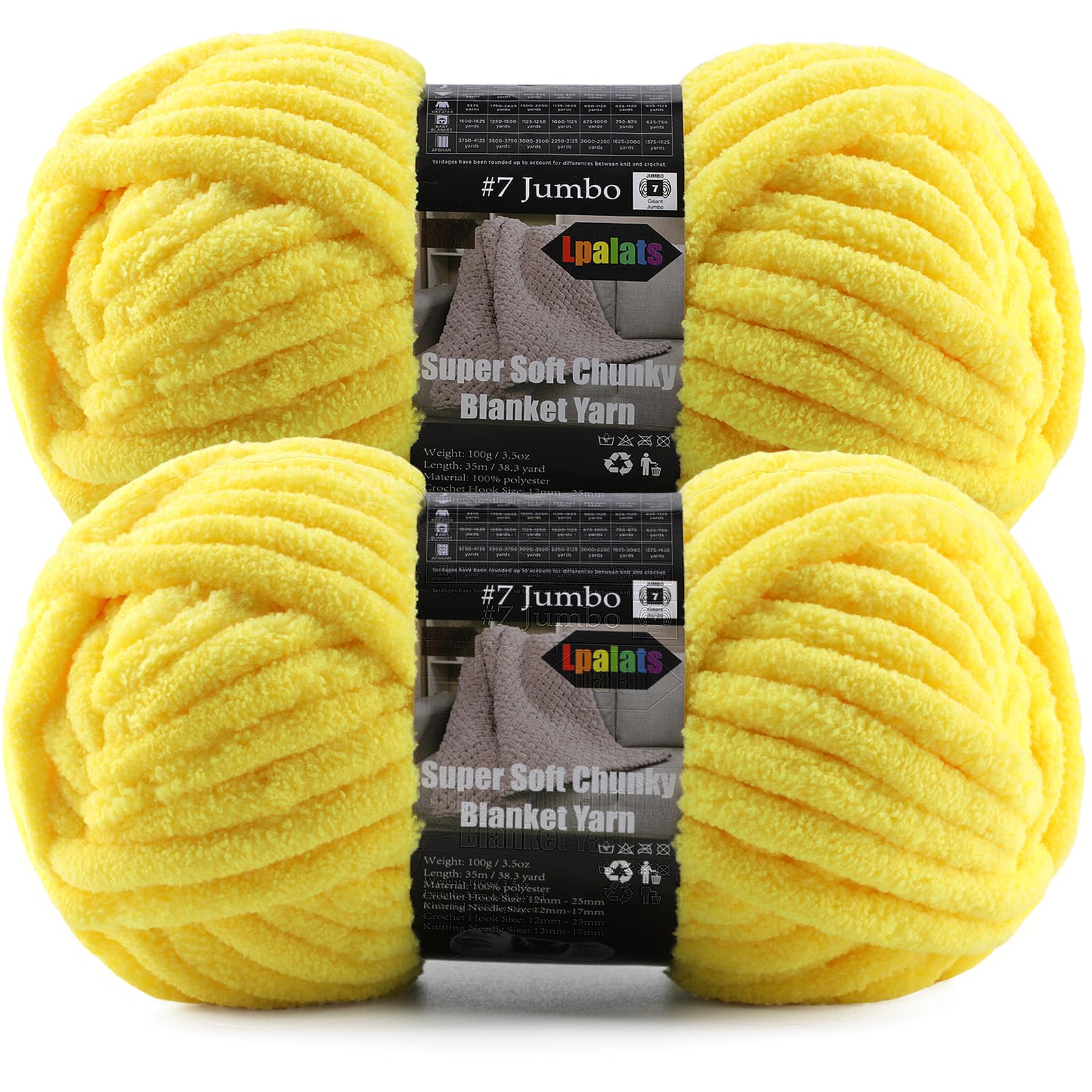 2-Pack Super Soft Chunky Yarn for Crocheting Blankets - 7oz/76.4yd Total, Thick &amp; Plush Chenille Yarn for Quick Baby Projects, Amigurumi, Scarves, Golden Yellow