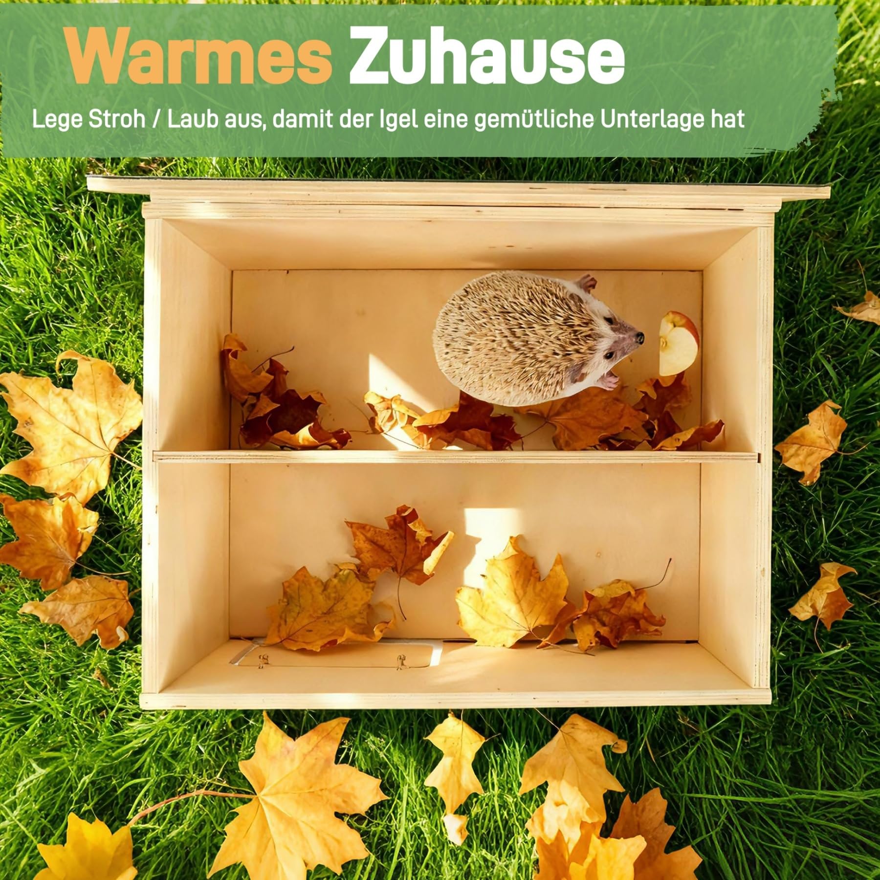 Igelhaus Holz Groß mit Rattenklappe, Boden und Labyrintheingang | Igelhotel für Kleintiere zum Winterschlafen, Nisten und Sommerunterschlupf, Winterfest und Robust, Bausatz Set