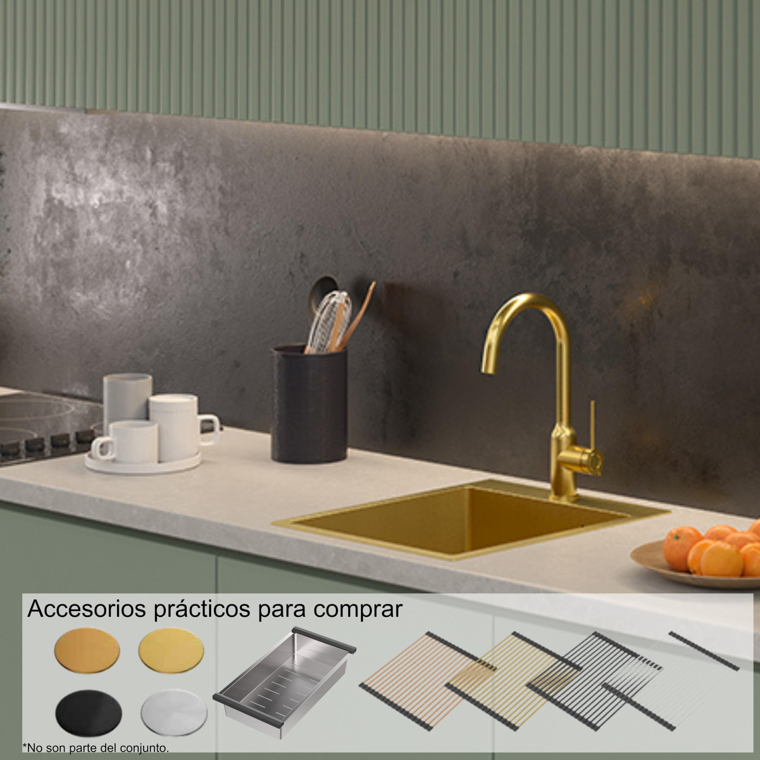QUADRON fregadero plata | tamaño 40 x 50 cm | fregadero de un seno RUSSEL 90 fregadero de cocina de un seno con cámara de acero fregadero de acero inoxidable | con sifón y tapón de rosca
