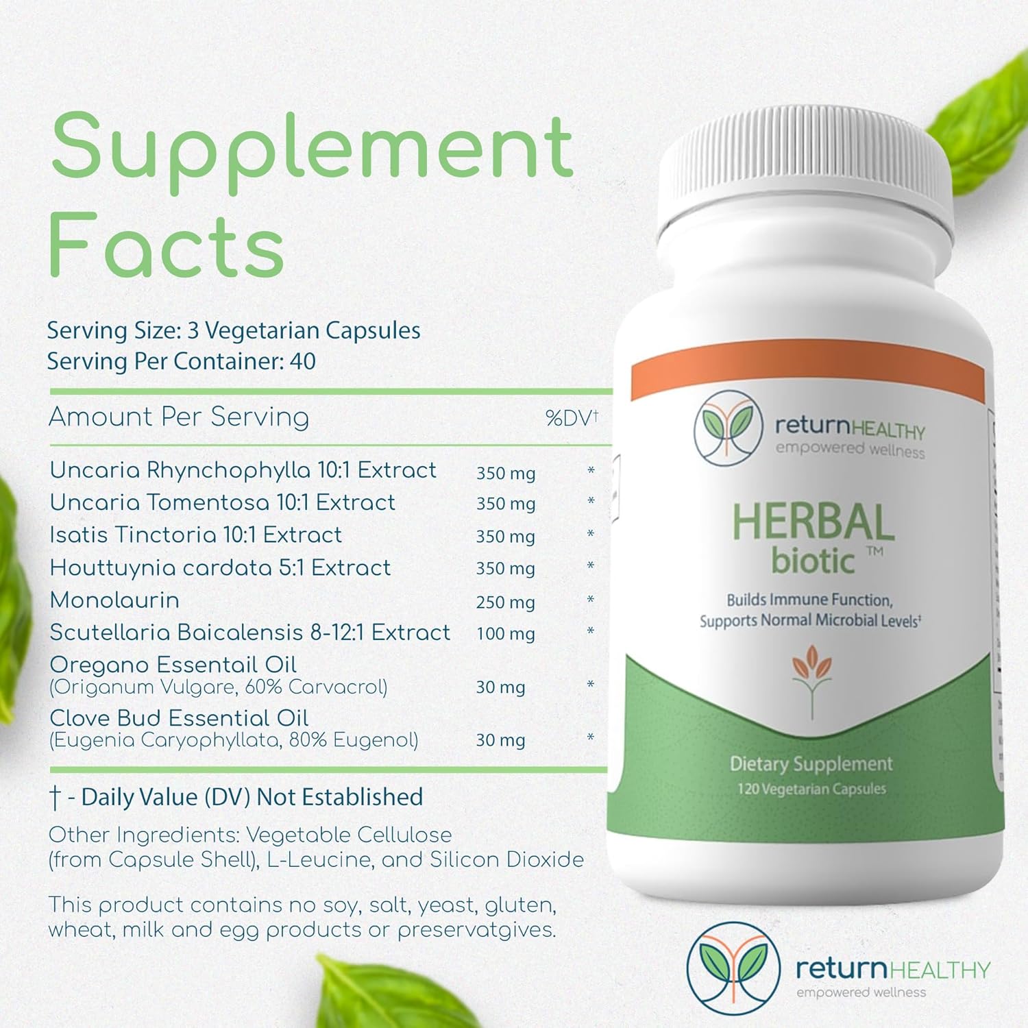 Herbal Biotic, Immune Support Vitamins, Natural Immune System Booster for Adults, Immune Support Supplement Enriched with Cat’s Claw for Probiotic Balance, Digestive Health, 120 Vegan Capsules - Image 5