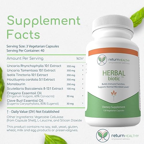Miniatura 5 de Return Healthy - Biotico a base de hierbas, vitaminas de apoyo inmunológico, refuerzo natural del sistema inmunológico para adultos, suplemento de