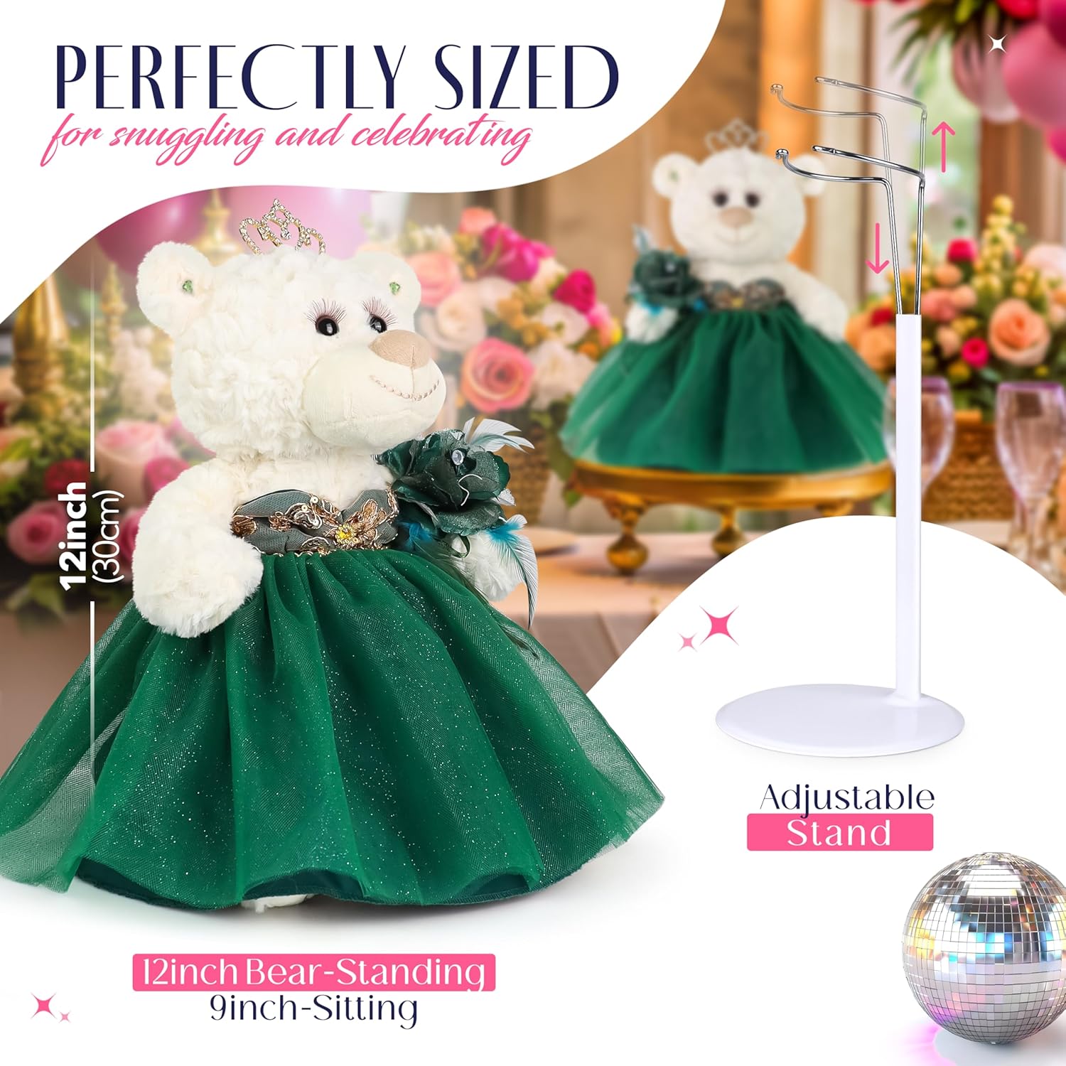 KINNEX COLLECTIONS SINCE 1997 Petite Quinceañera Teddy Bear with Dress – Decorative Accent Keepsake for 15 Años, OSO Quinceañera Decorativo B09631-4 (Baby Blue)