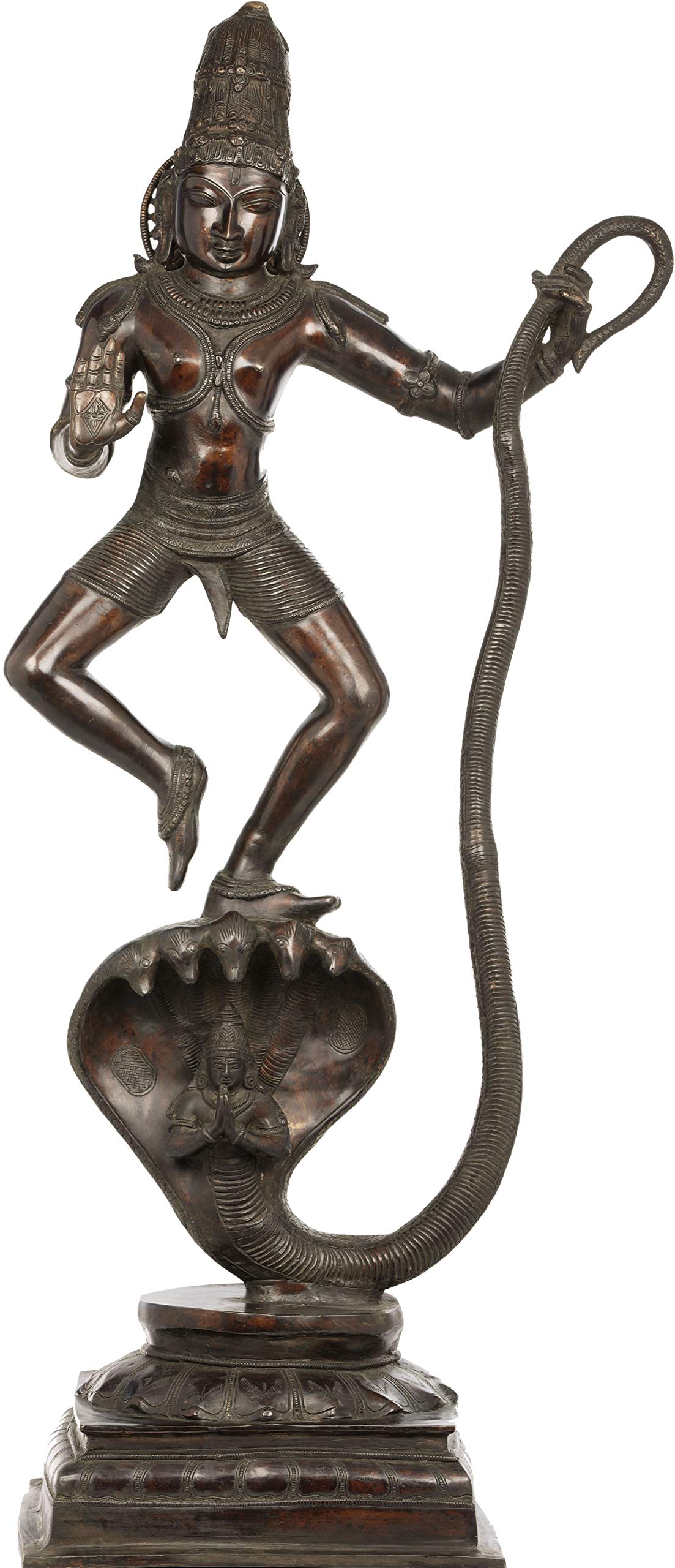 Shri Krishna Triumphs Over Kaliya - Brass Statue - Color Indian Cocoa Color