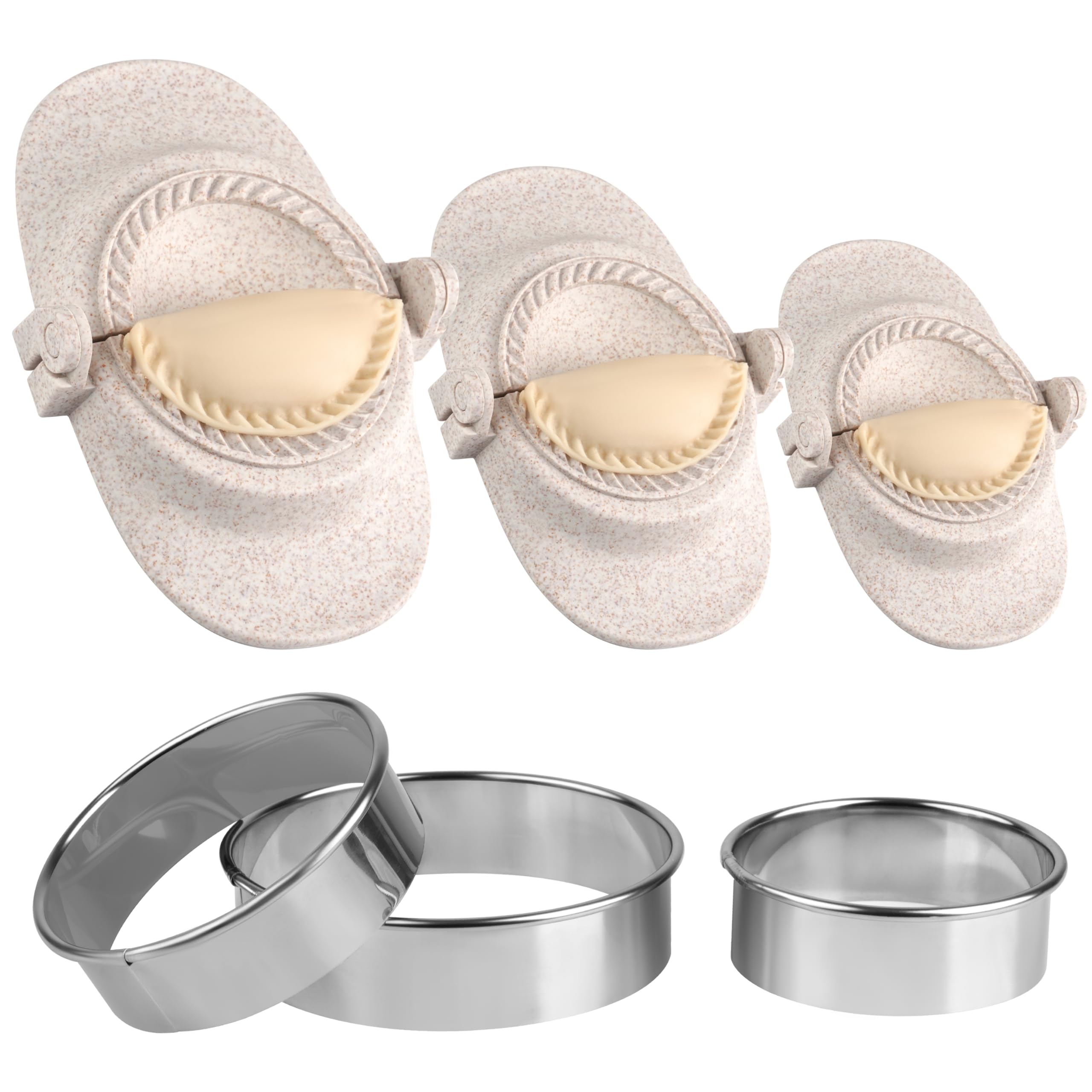 Winter Shore Set per Ravioli e Empanada con Tagliapasta Rotondi [3 Misure] - Macchina per Ravioli e Gyoza, Wonton e Pierogi - Piccolo 7 cm, Medio 8 cm, Grande 11 cm