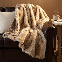 Hyde Lane Luxury Faux Fur Throw Blanket - Ultra Fluffy Fox Golden Brown Tipped, Plush 50x60 for Couch Sofa Bed Women