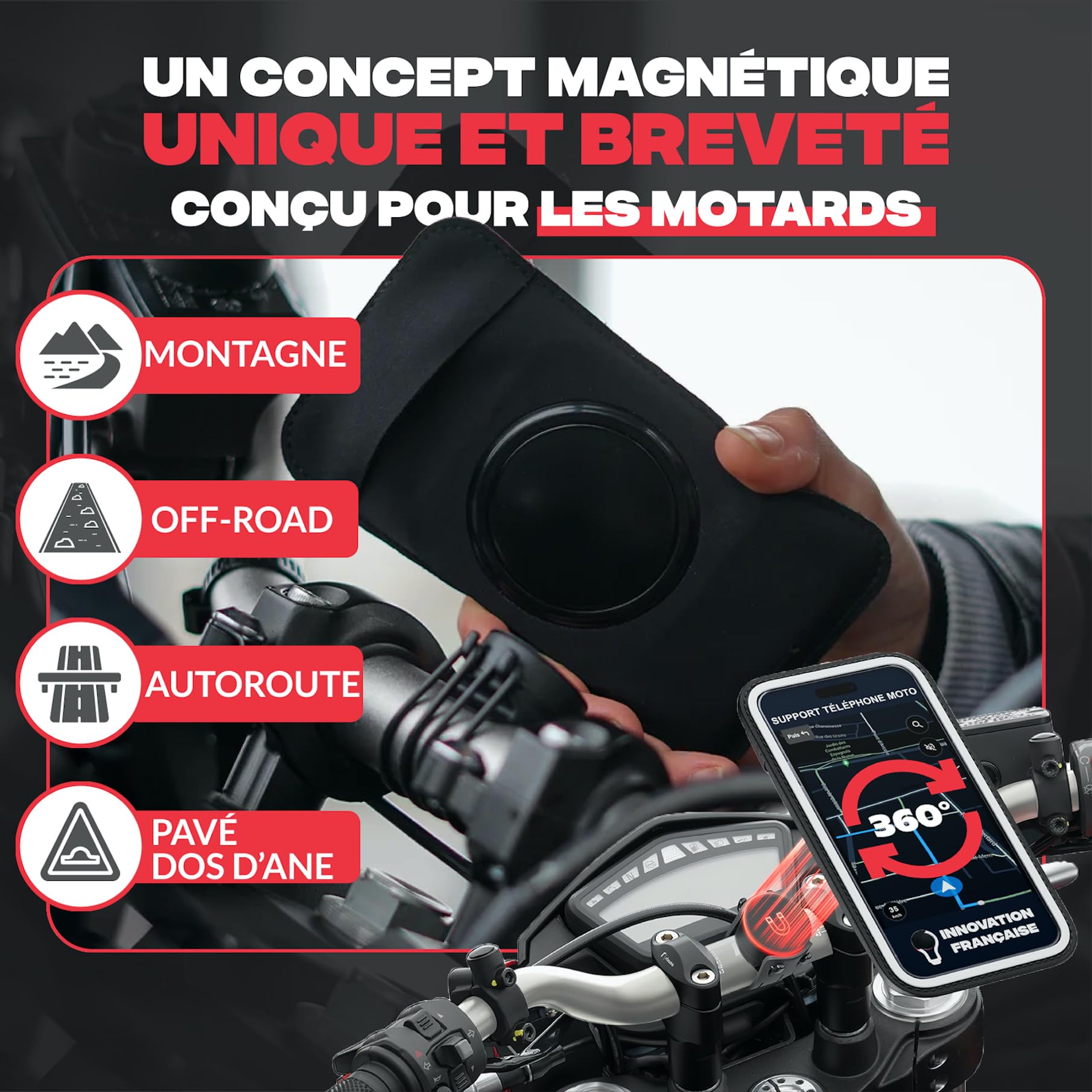 Shapeheart Support Téléphone Moto Magnétique Universel - Pochette Étanche Tactile 2XL - Fixation Guidon Moto, Scooter, Trottinette - Housse Smartphone Imperméable - Maintien Stable et Rapide
