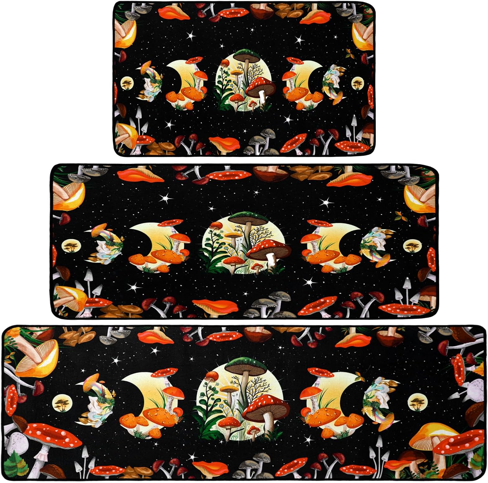 3 Pcs Kitchen Rugs Non Slip Kitchen Mats for Floor Washable Kitchen Rugs and Mats for Kitchen Floor Hallway Laundry Sink, 20 x 32 Inch, 20 x 47 Inch, 20 x 59 Inch(Mushroom Pattern)