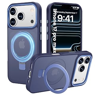 Compatible with iPhone 17 Pro Max Case with Magnetic Ring Stand, Military Drop Protection, Anti-Scratch/Anti-Fingerprint Translucent Matte iPhone Case for iPhone 17 Pro Max (Dark Blue) - Amazon product rated Grade A