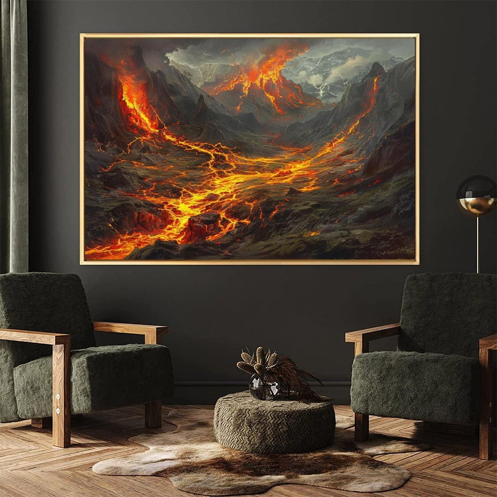 Amazon.co.jp: 絵画 火山が噴火し、溶岩がうねる アートパネル