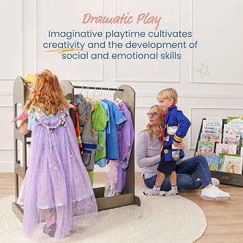 ECR4Kids Dress-Up Center with Mirror, Costume Organizer, Montessori Furniture, Grey Wash