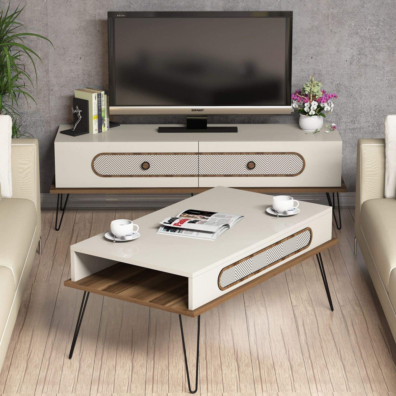 Skyedecom 845HCT5212 - Conjunto de muebles de salón en color crema