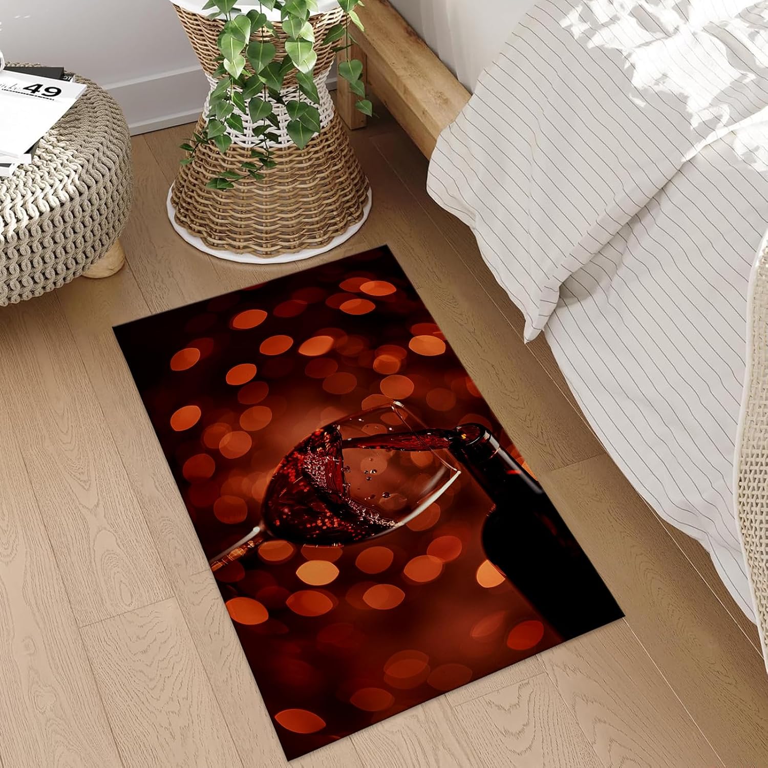 Red Wine Glass Indoor Door Mat, 17x29.5 Inch, Floor Area Rug for Entryway, Living Room, or Bathroom, Non-Slip Doormat, Elegant Wine Pour Theme Design Home Decor Rug Gifts