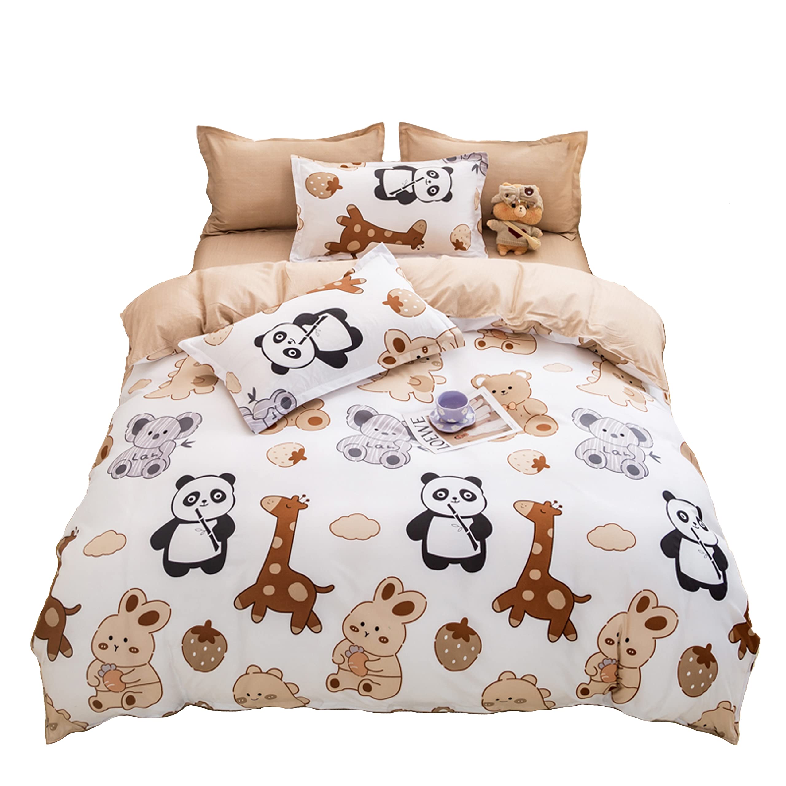 Funda nórdica Infantil Juego de Ropa de Cama 4 Piezas para Cama 90cm Funda de edredón 150x200cm Sábana encimera 200x230cm Funda de Almohada 48x74cm Poliéster Animales