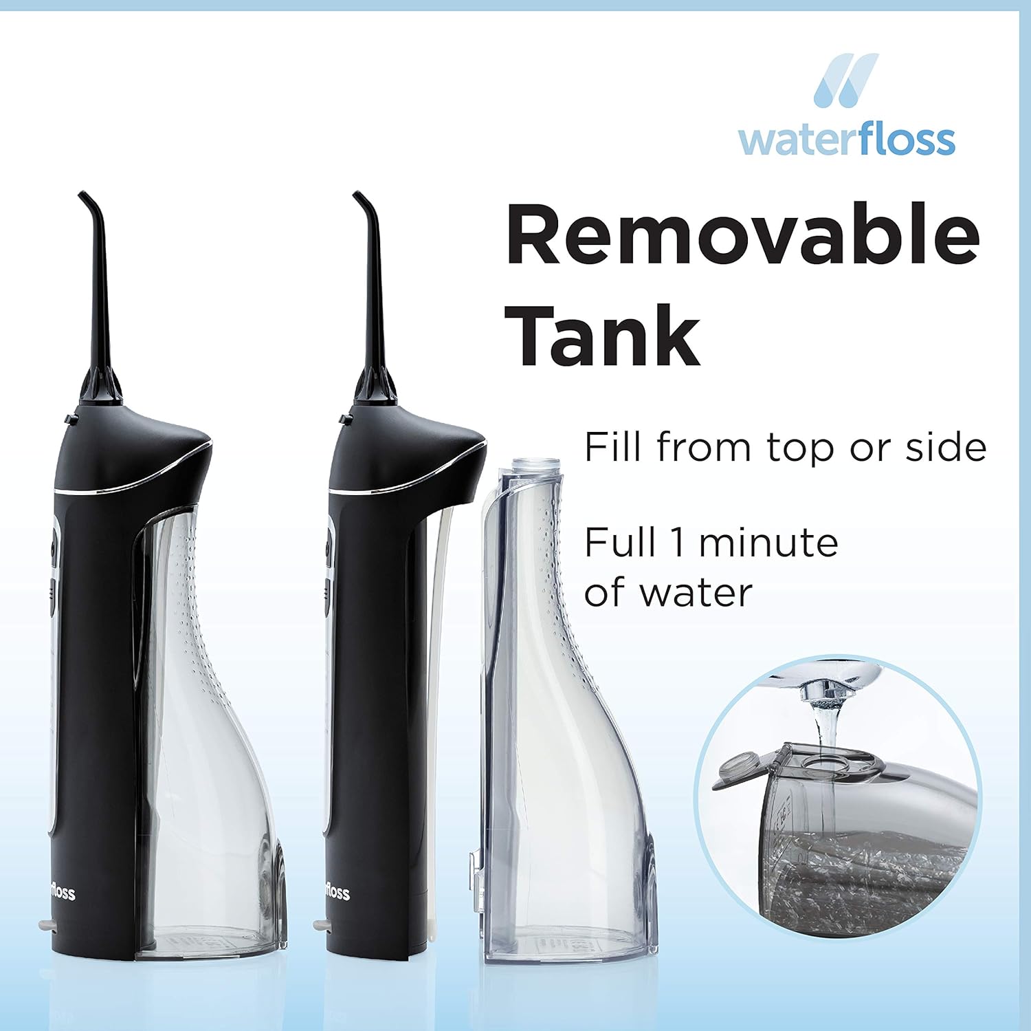 Waterfloss Water Flosser Small Cordless Water Pick Teeth Cleaner Dental Oral Irrigator with 4 Modes and USB Rechargeable Lithium Battery, Black : Beauty & Personal Care