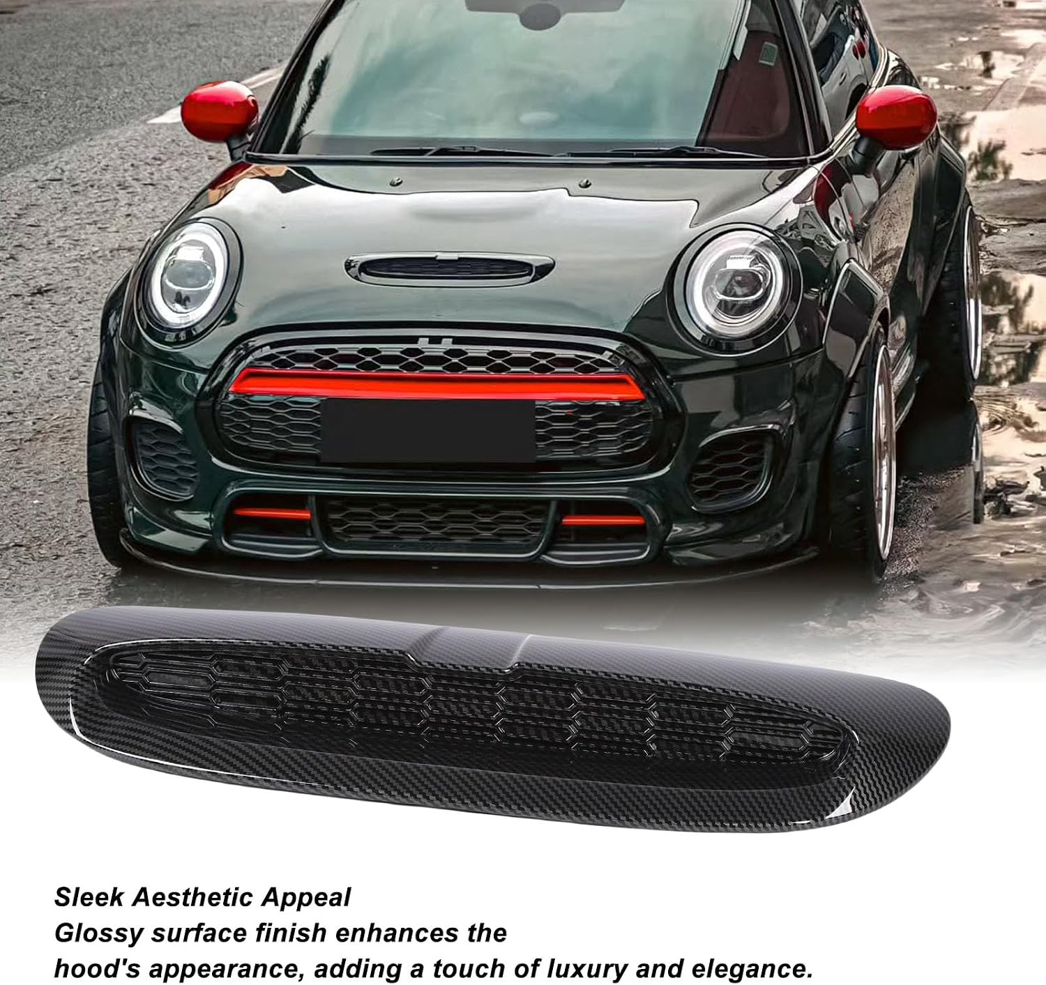 Bewinner Glossy Black ABS Hood Scoop Cover | Direct Fit Replacement for MINI S JCW F54 F55 F56 F57 (Carbon Fiber Pattern)