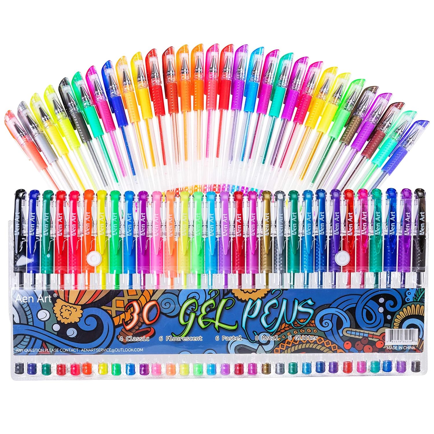 Aen Art Gel Pens for Adult Coloring Books 30 Colors Fine Point Gel Marker Pen with 40 More