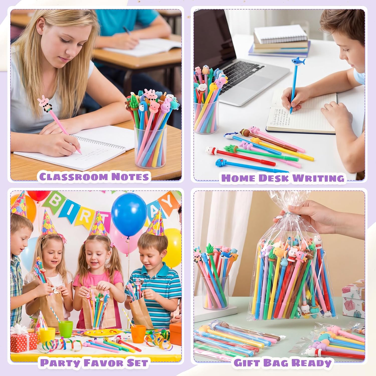 BESARME Fun Pens Party Favor Pens, 100 PCS Cartoon Gel Pen image 5