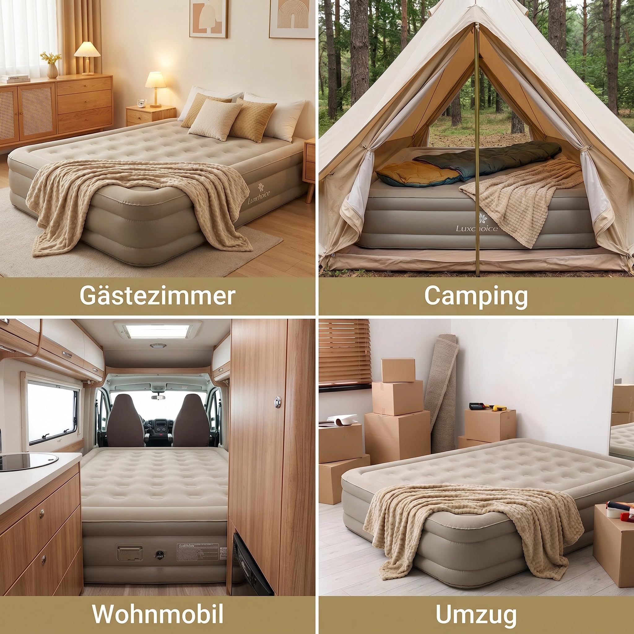 Luxchoice Luftbett 2 Personen Selbstaufblasend mit Akku Pumpe 400KG Max | Selbstaufblasende Luftmatratze in 2-3 Mins, Aufblasbare Matratze,Ultoutdoor-Nylon, Kratzfest, Gästebett für Camping & Zuhause