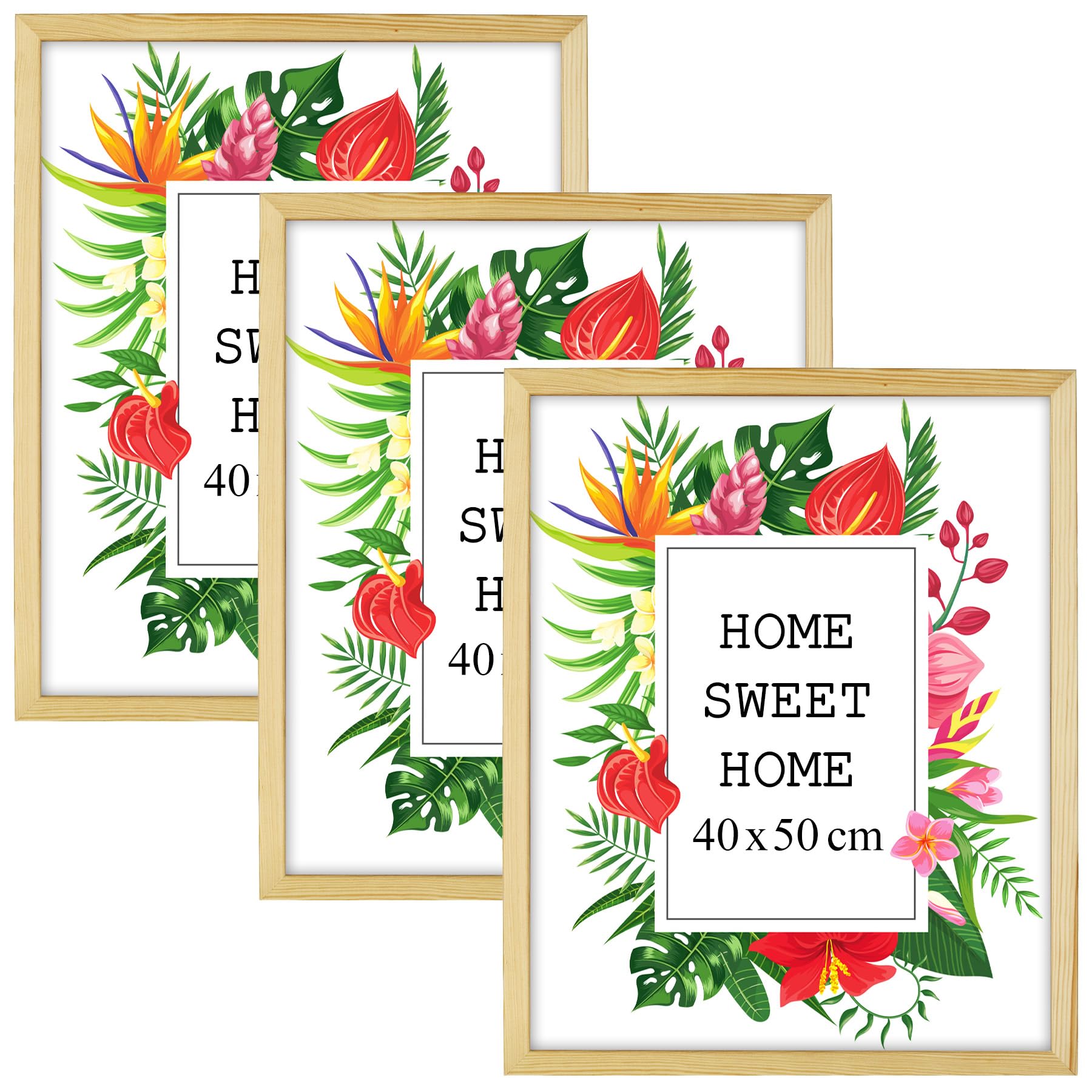 Mg Design Natural Wood Set Of 3 Wooden Picture Frame 16X20 Inch (40X50 Cm), Frame With Acrylic Glass, Vertical & Horizontal Hanging – For Photos, Posters, Certificates, Puzzles